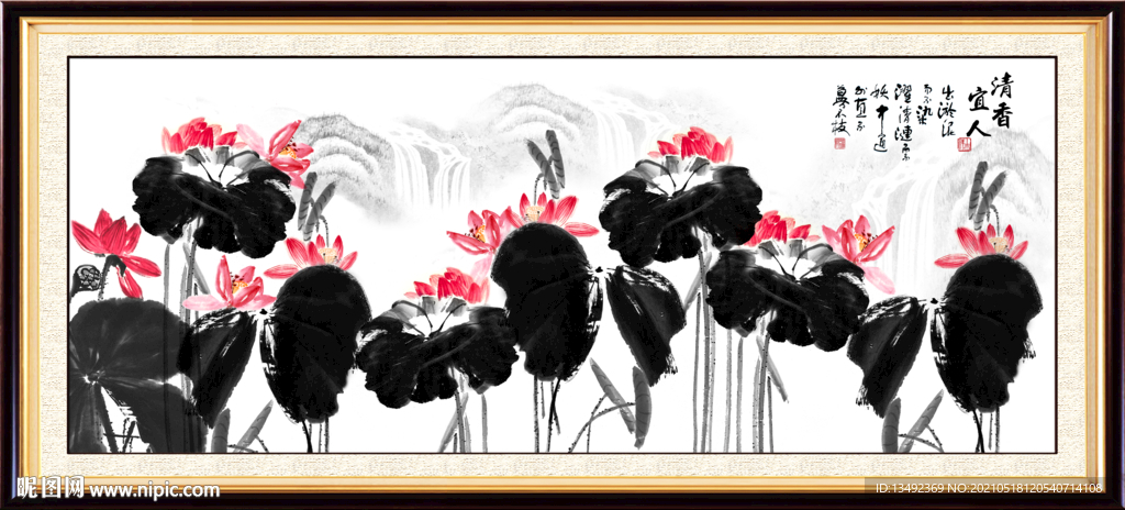 荷花国画