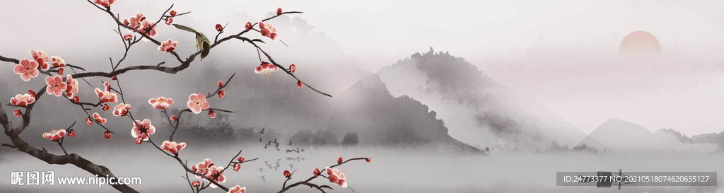 新中式山水梅花装饰画