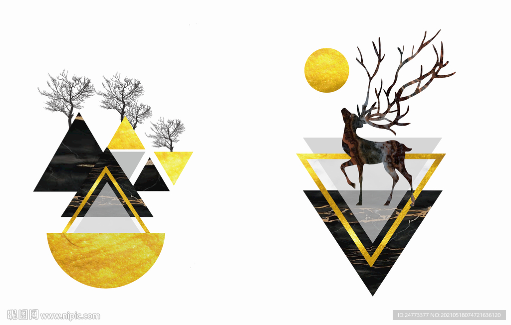 抽象几何麋鹿装饰画