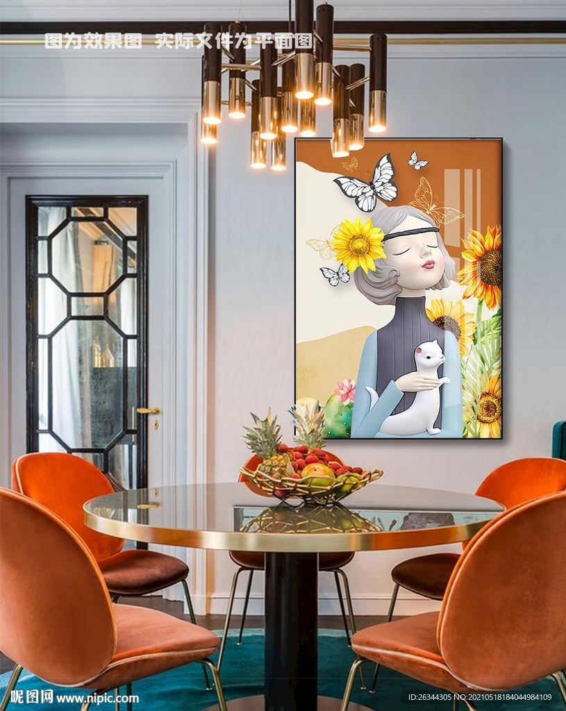 橙色爱马仕泡泡女孩装饰画