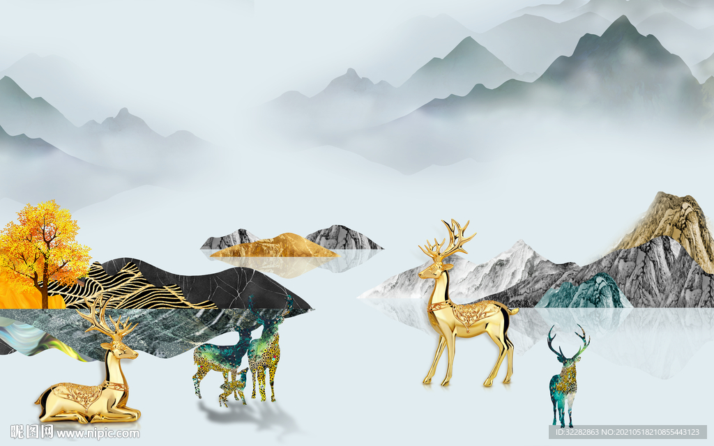 高清中式风格山水 文件分层 