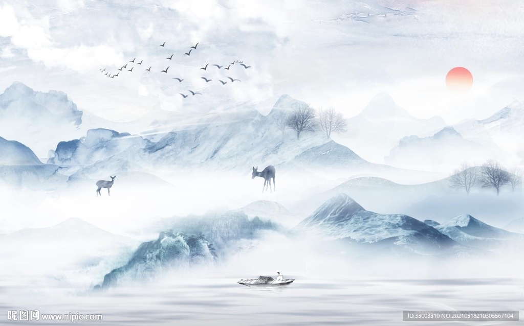 新中式山水背景墙