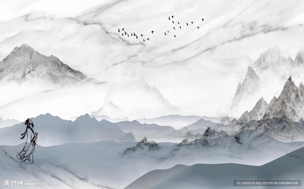 新中式山水背景墙