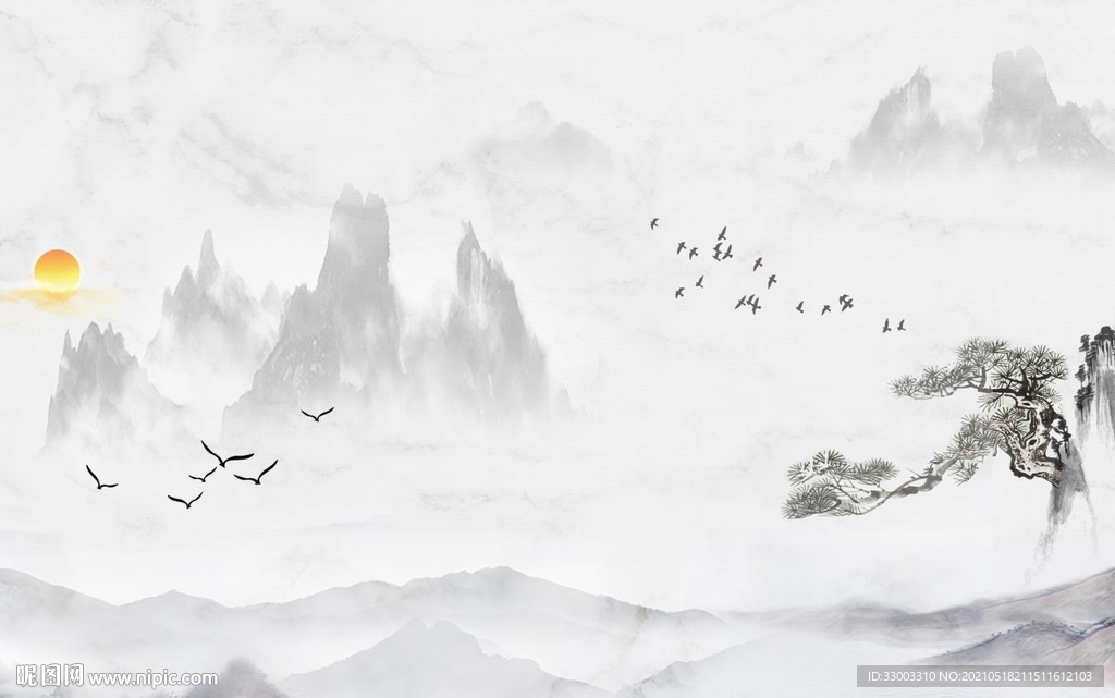 新中式山水背景墙