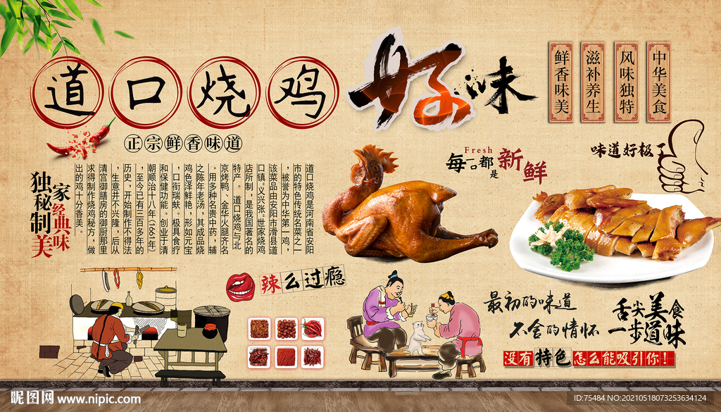 道口烧鸡背景墙