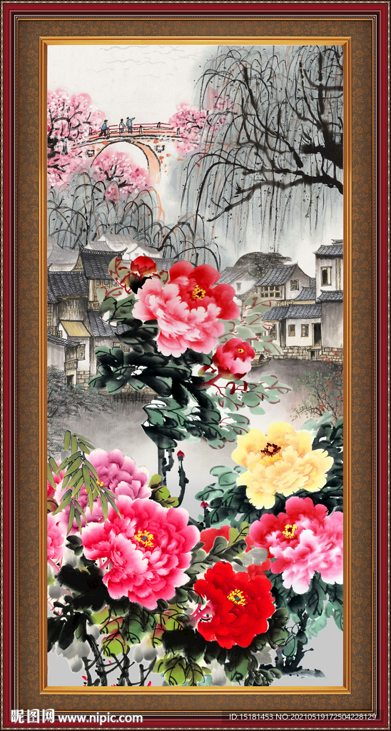牡丹花鸟画
