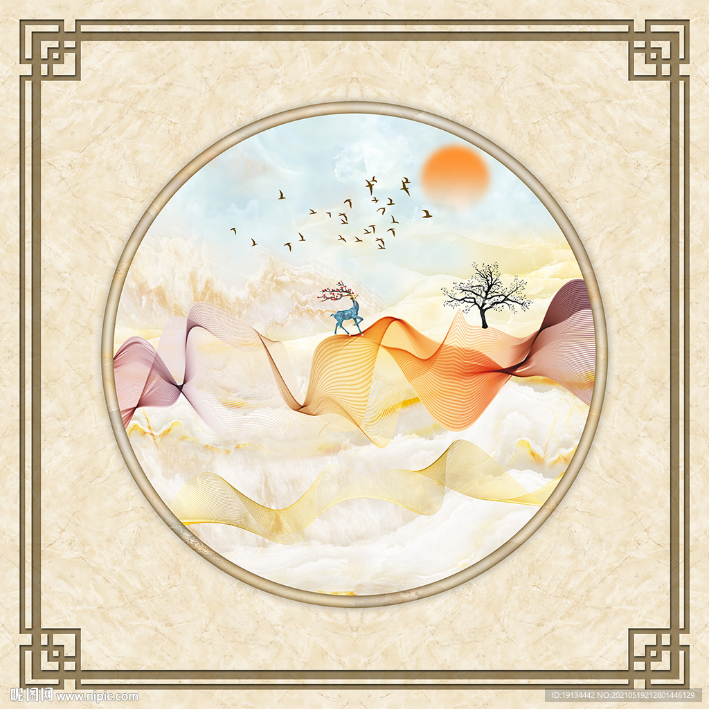 新中式山水吊顶壁画