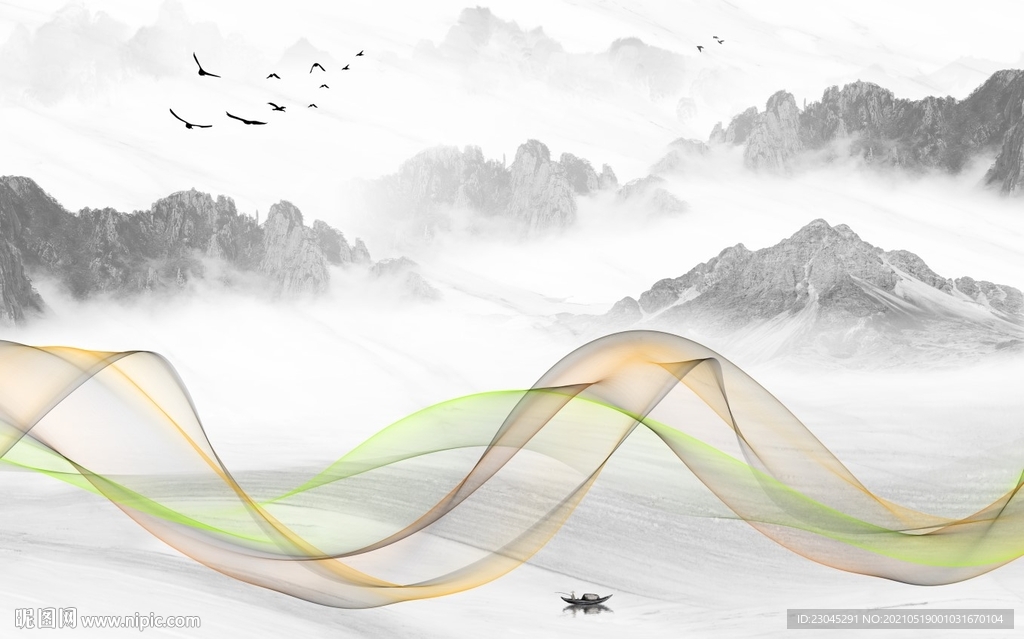 新中式水墨山水中式电视背景墙