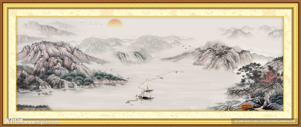 横幅装饰画 新中式山水图片