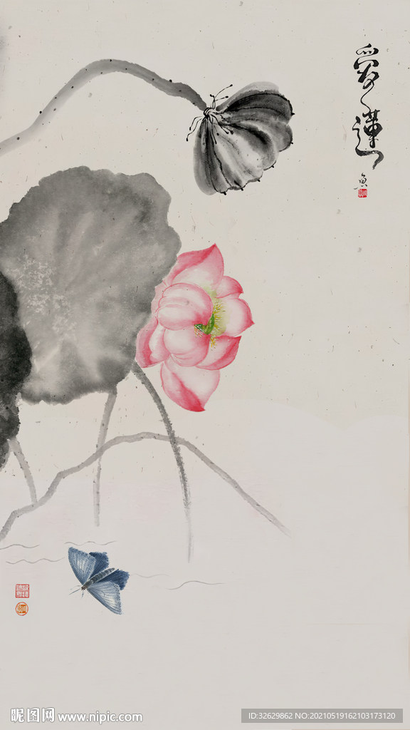 荷山水国画花鸟小品玄关挂画 