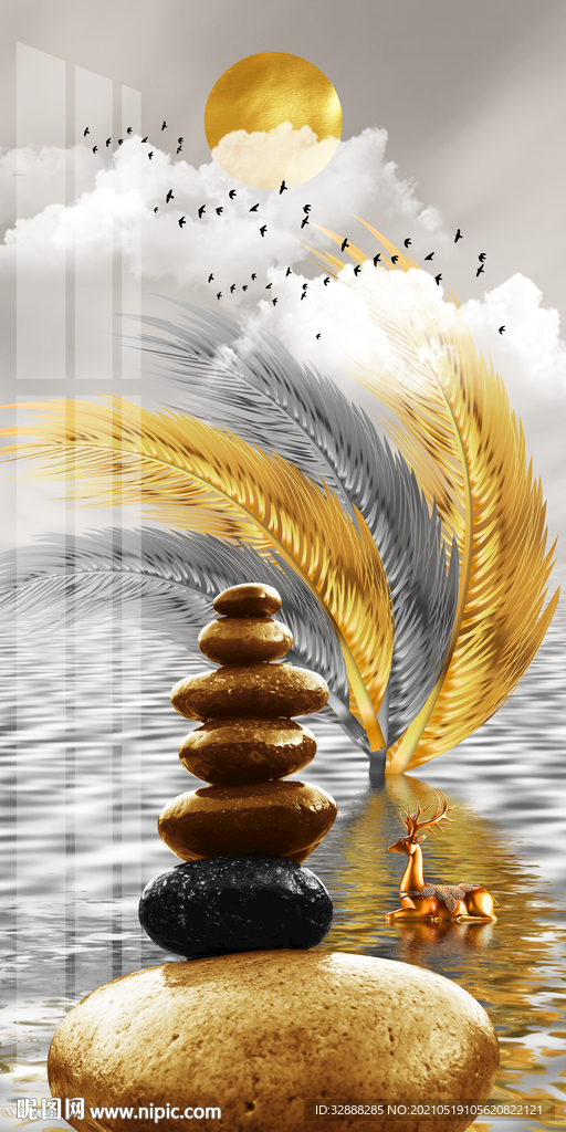 转运石麋鹿装饰画