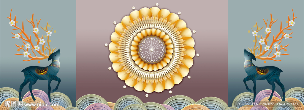 麋鹿花纹装饰画