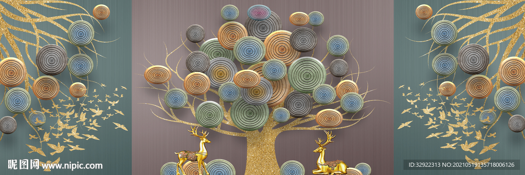 年轮麋鹿三联画