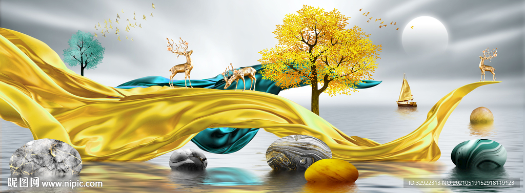 飘带麋鹿装饰画