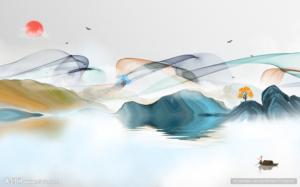 最新客厅山水新画 文件分层 