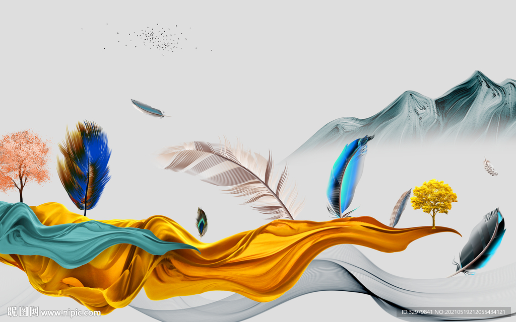 新款客厅山水新画 文件分层 