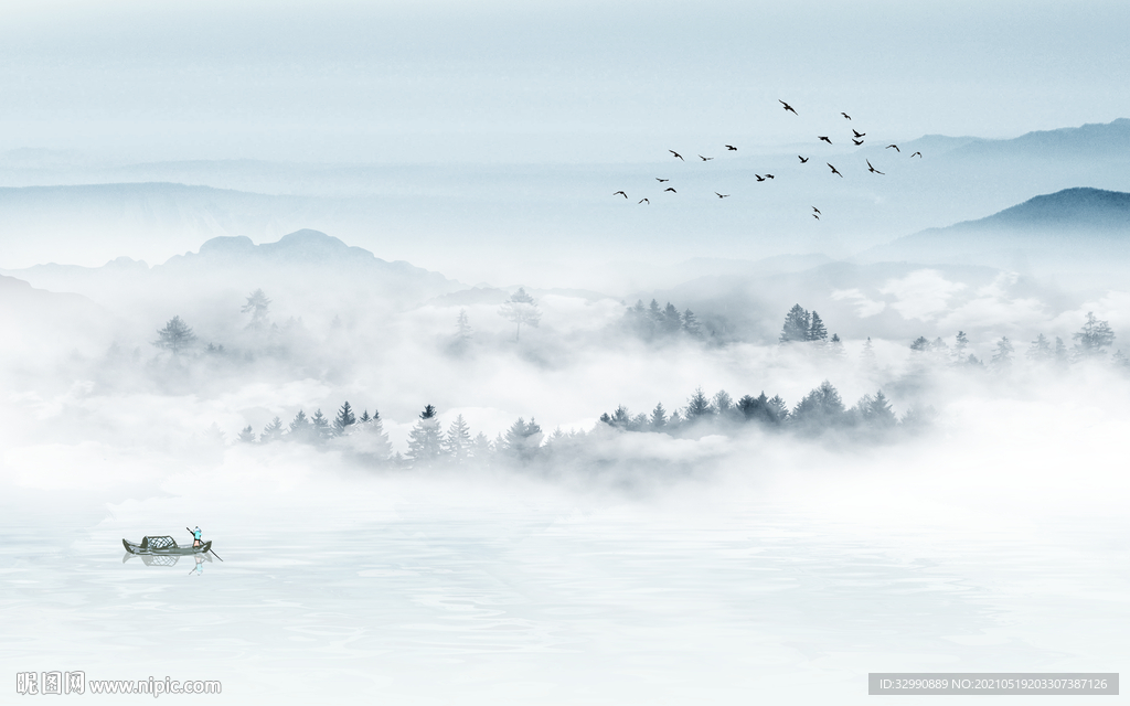 背景墙高清新山水画 文件分层画