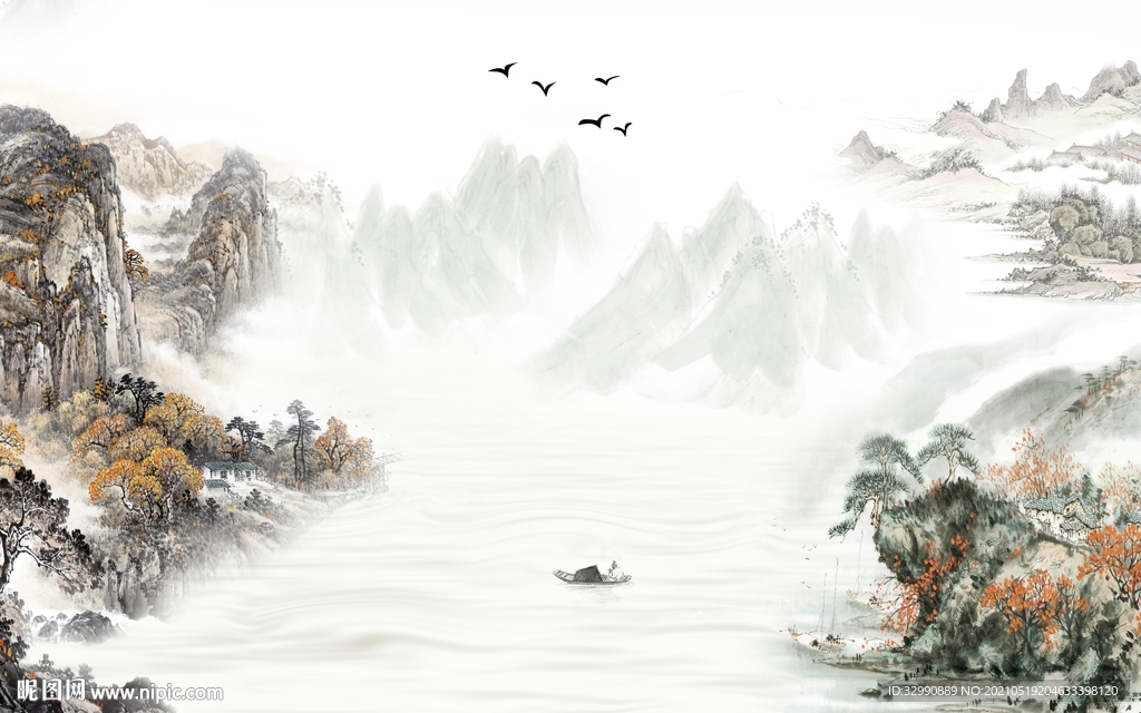 国画 高清新山水画 文件分层画