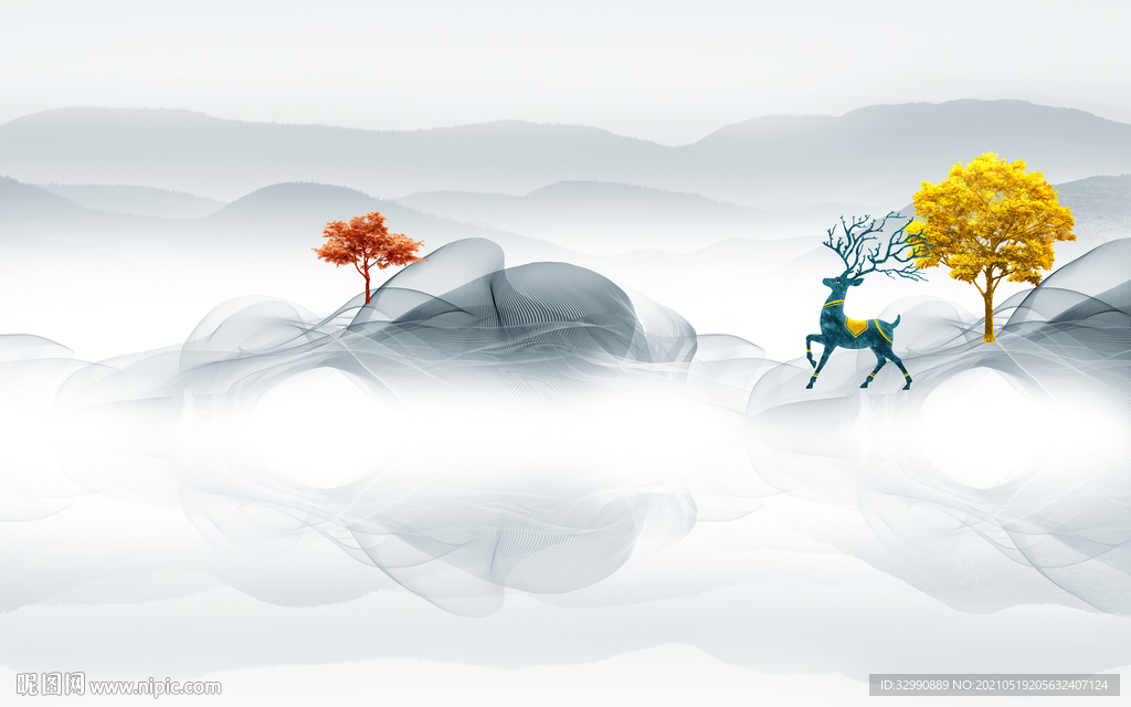 高档 高清新山水画 文件分层画