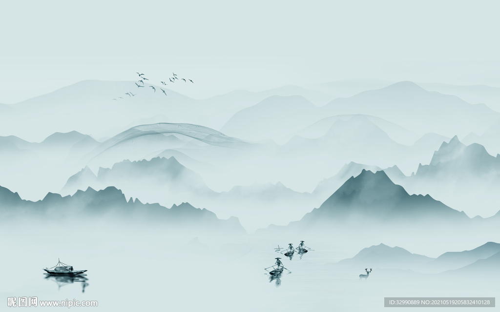 中式高清新山水画 文件分层画