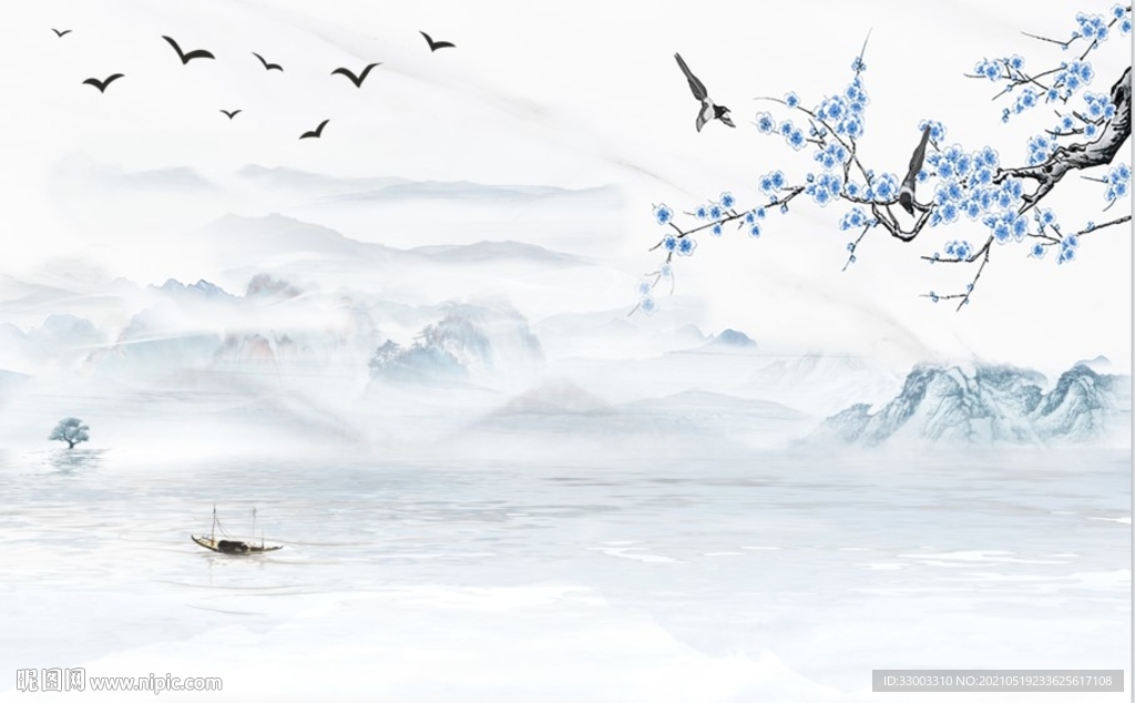 新中式山水背景墙