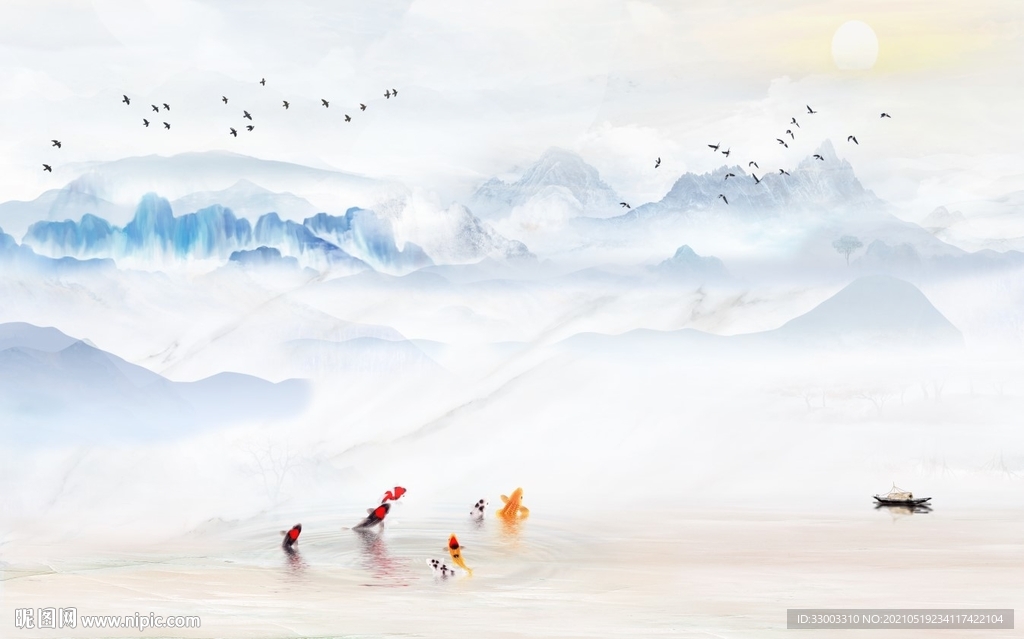 新中式山水背景墙