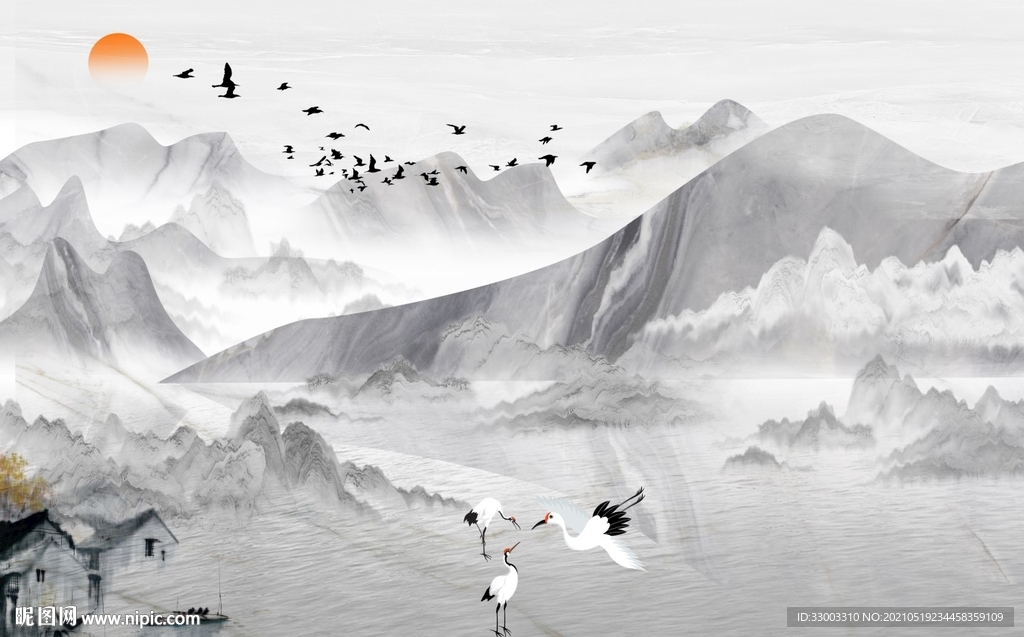 新中式山水背景墙