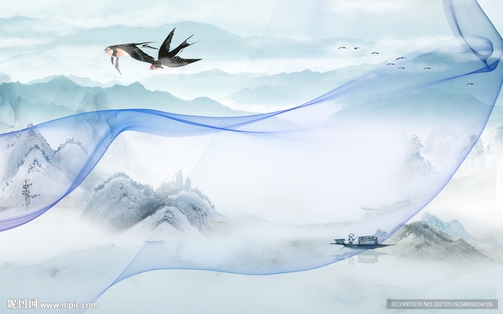 新中式山水背景墙