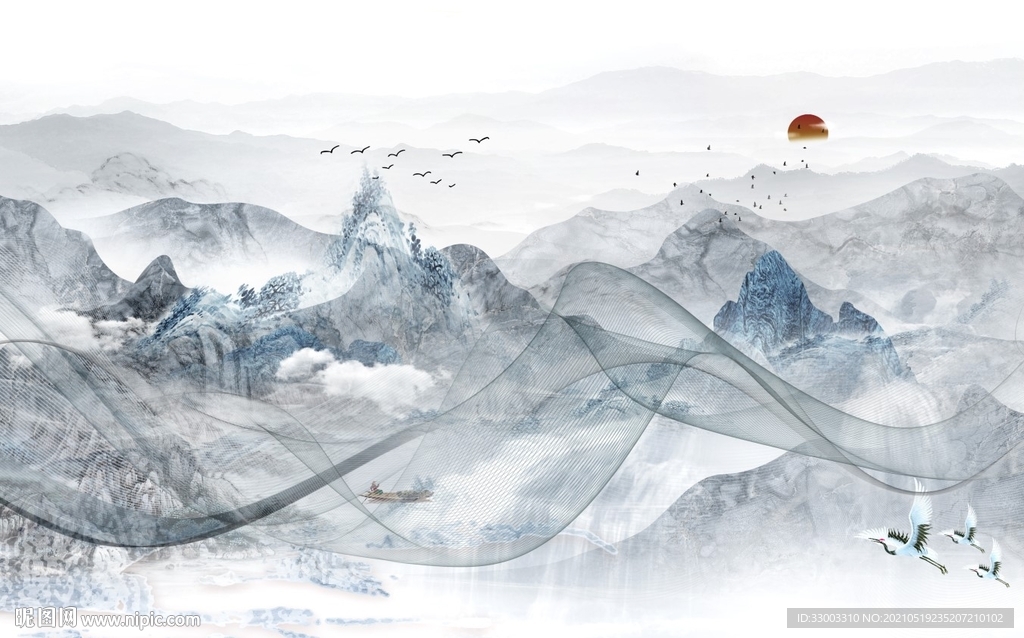 新中式山水背景墙