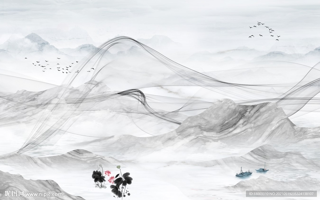 新中式水墨山水背景图