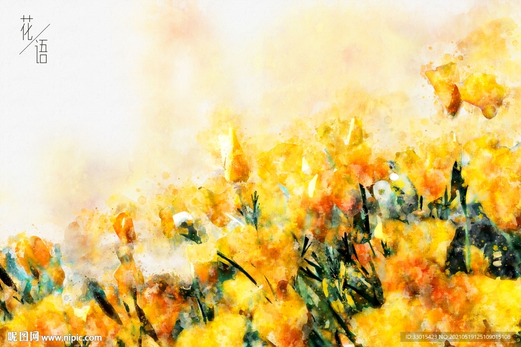 花水彩画彩铅画手绘花装饰画背景