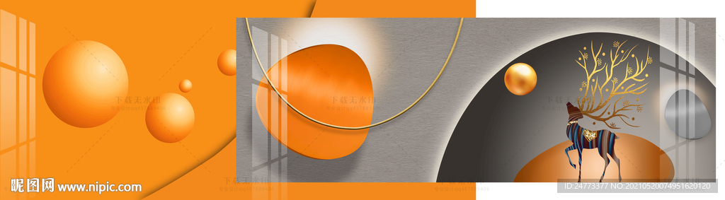 抽象灯光麋鹿晶瓷画画中画