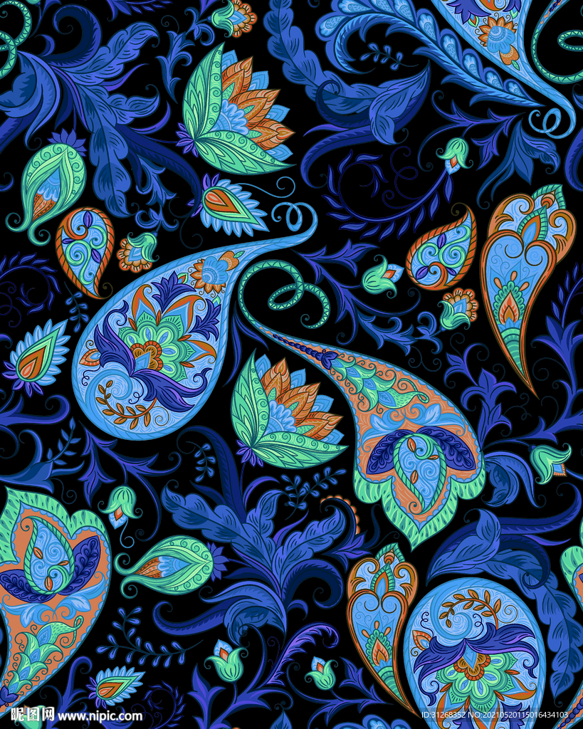 大牌花 数码印花 腰果 佩斯利