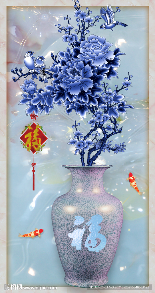 蓝色牡丹花瓶玄关