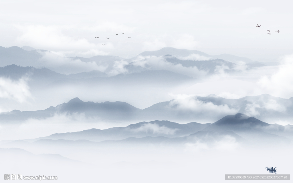 新中式高档山水墙画 文件分层画