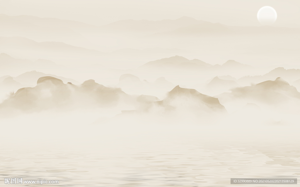 别墅新款山水墙画 文件分层画