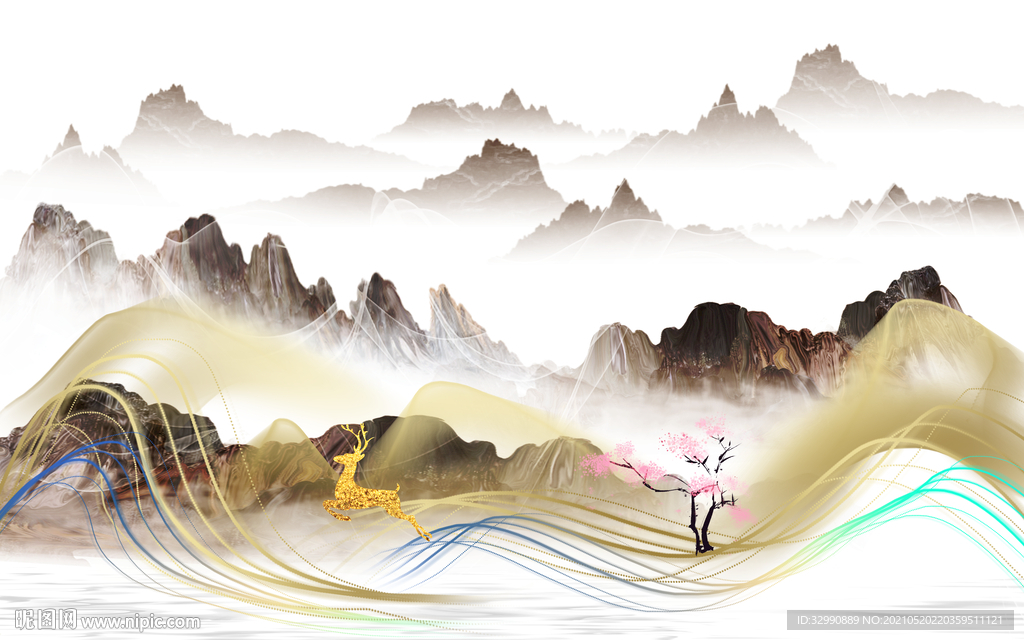 现代 高档山水墙画 文件分层画