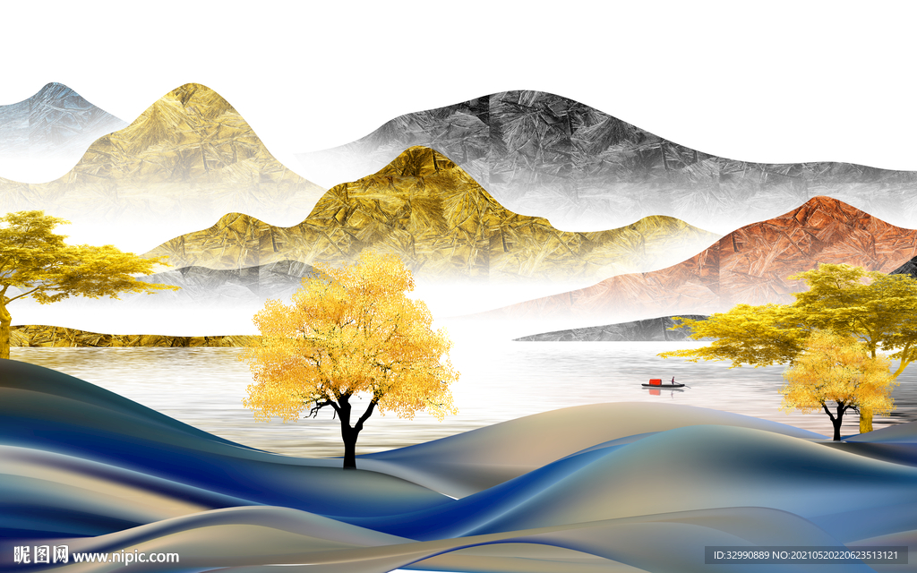 高端 新款山水墙画 文件分层画