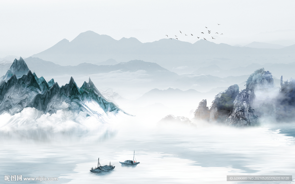 爆款新款山水墙画 文件分层画