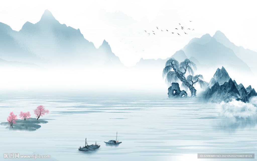 最新新款山水墙画 文件分层画