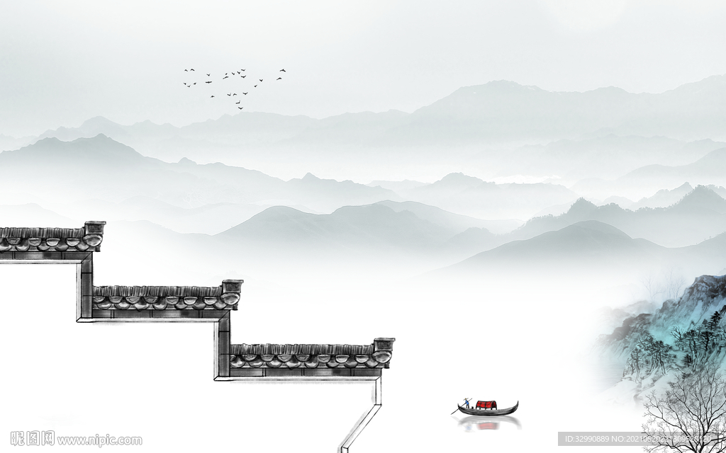 徽派新款山水墙画 文件分层画