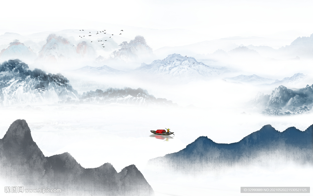 新款山水墙画 文件分层画