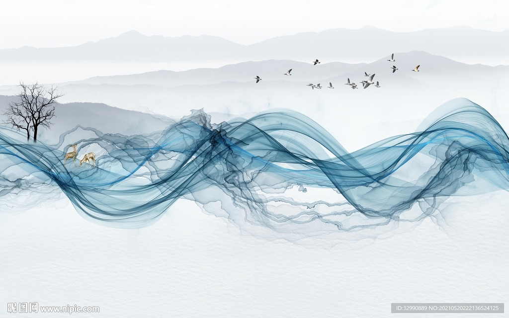 线条新款山水墙画 文件分层画