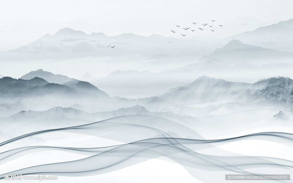 人气 新款山水墙画 文件分层画