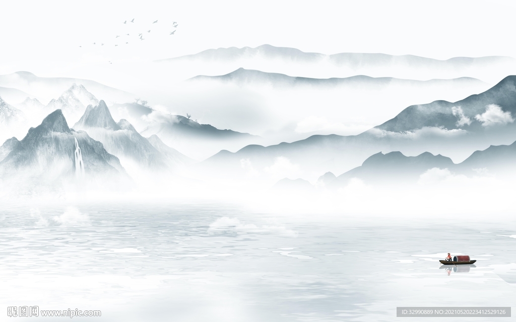 中式新款山水墙画 文件分层画