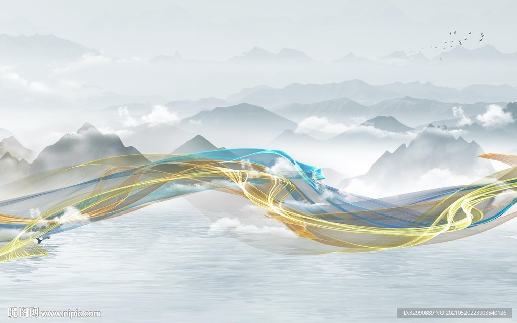 简约新款山水墙画 文件分层画