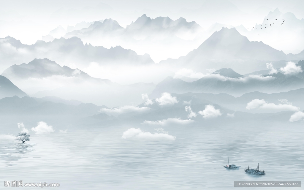 客厅新款山水墙画 文件分层画