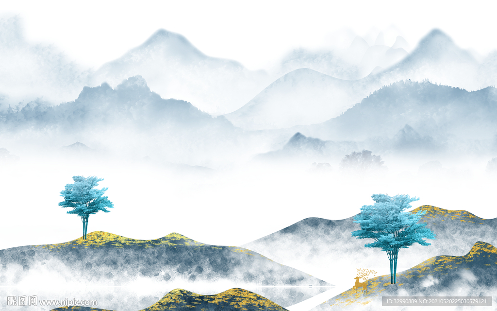 现代 新款山水墙画 文件分层画