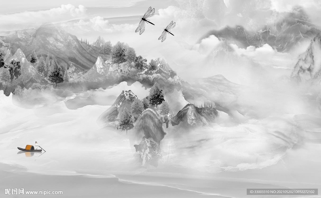 水墨新中式山水背景图