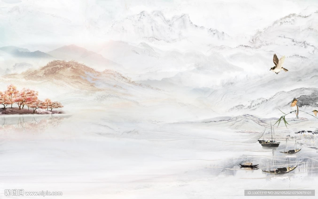 新中式山水背景墙